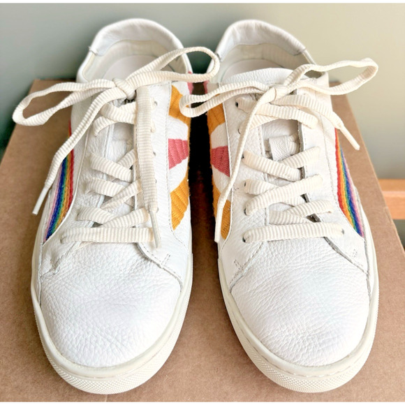 SOLUDOS Good Vibes Rainbow Sun Embroidered Leather Sneakers Low Top 9.5 Festival - Picture 7 of 11